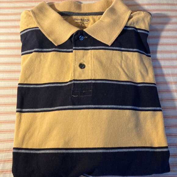 Mens Yellow Stripped Long Sleeve Polo Shirt - Picture 5 of 5